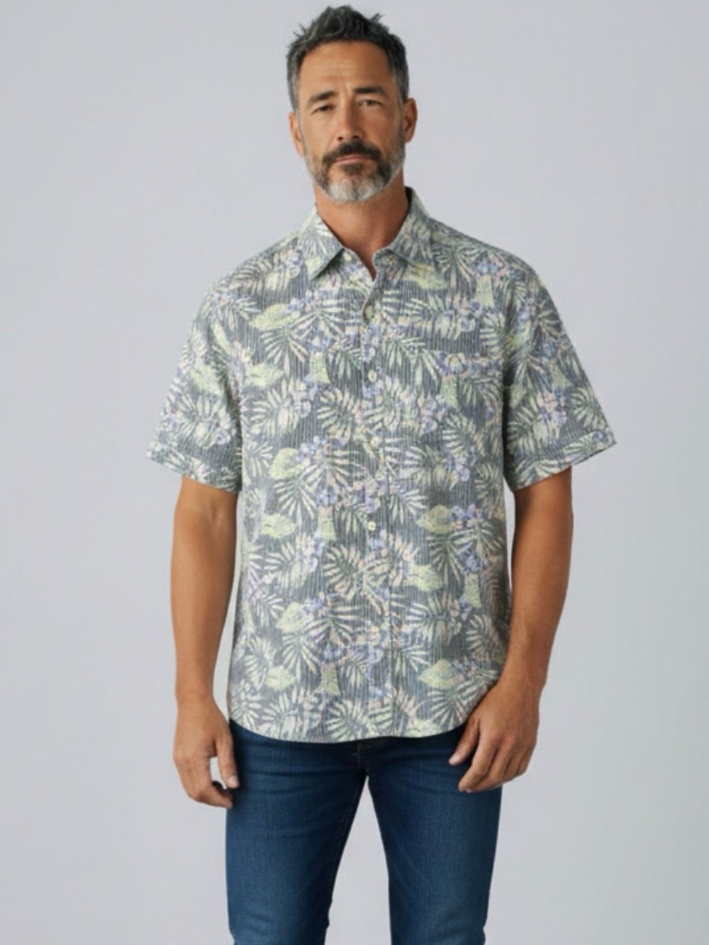 Tommy Bahama Men's Short-Sleeve Floral Tropical Print Reverse Print Shirt M